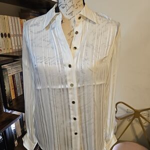 Nine West Ivory and Gold Striped Blouse
